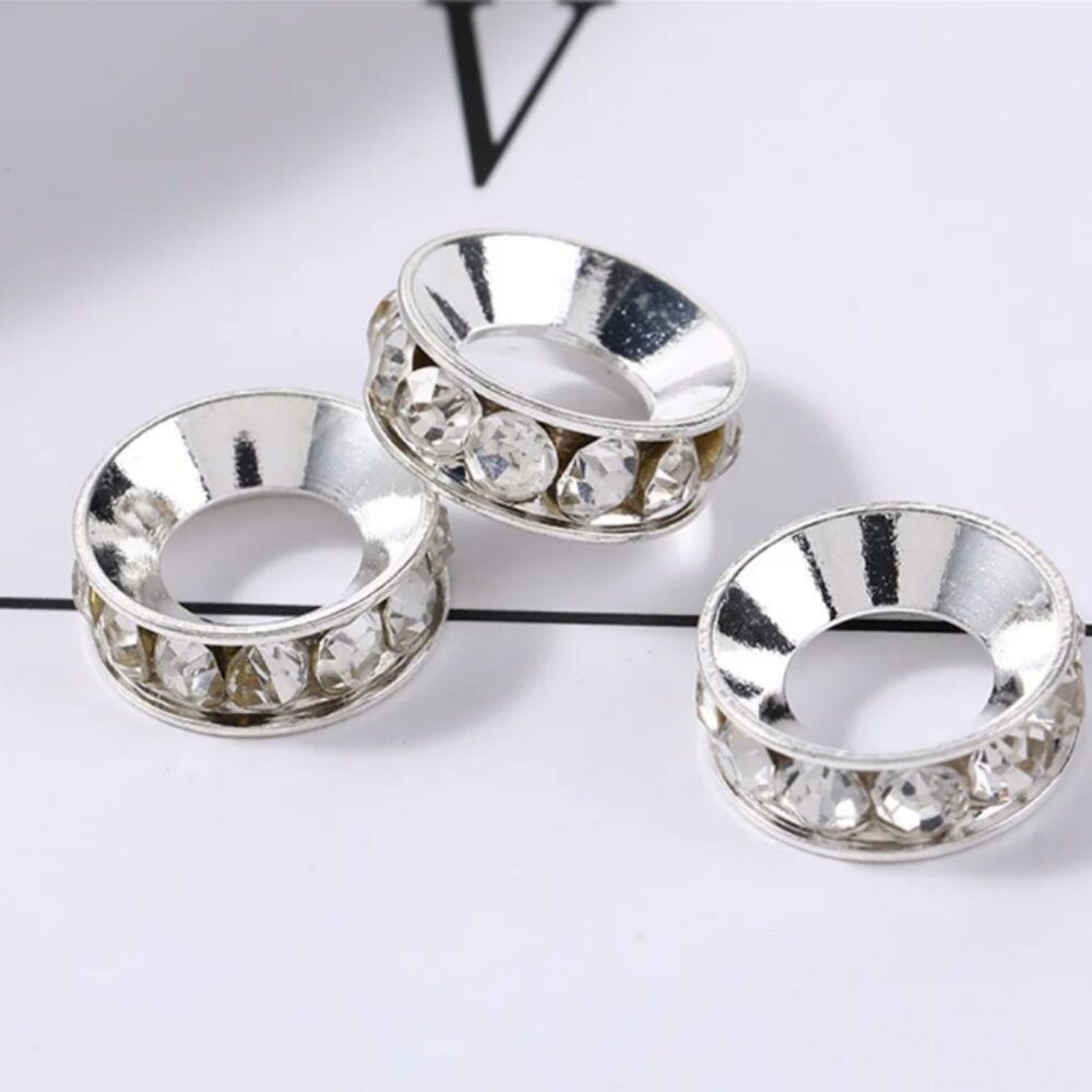 (7/$25) 30 Rhinestone Spacer Beads - metal embellishments charms